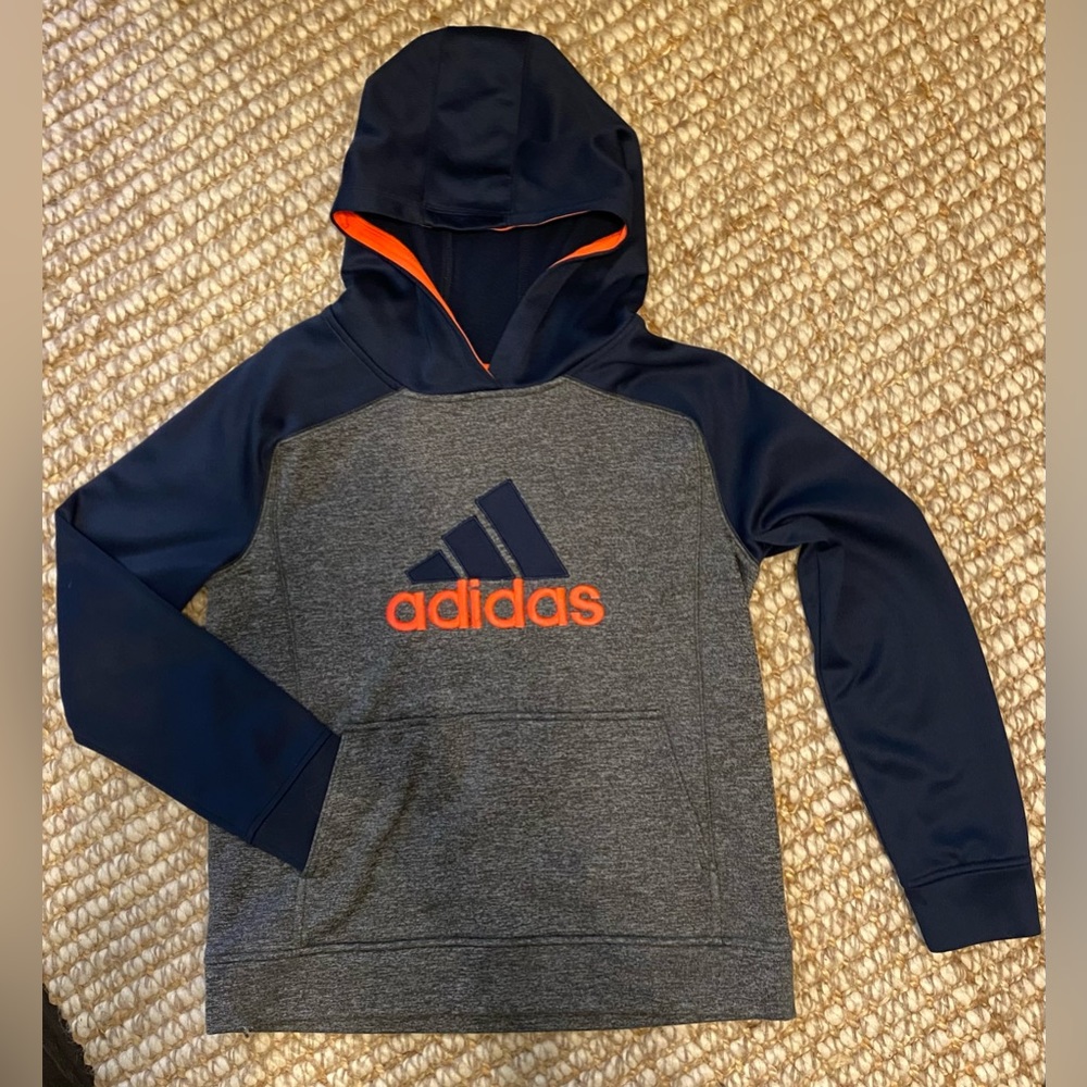 Boys Adidas Sweatshirt Large 14/16 Navy gray Neon orange